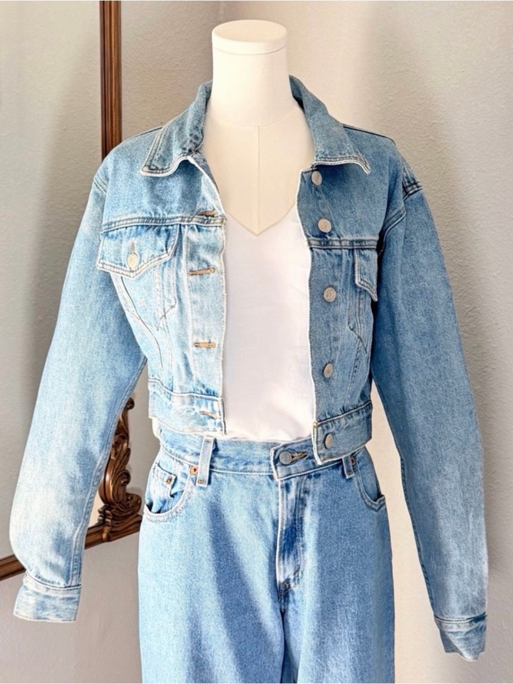 Vintage 90s Moda International Cropped Denim Jacket XS Victoria Secret Era